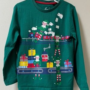 Elves Workshop Green Long Sleeve Tee from Boden. Size 5/6